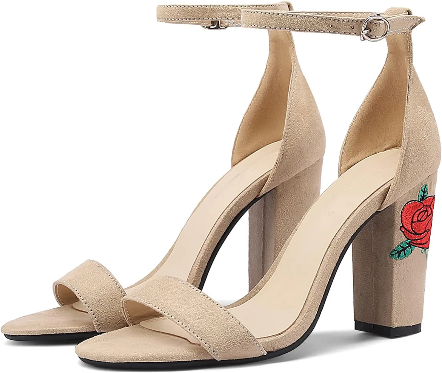 Gicoiz Women Classic Open Toe Embroidered Block Heel Sandals
