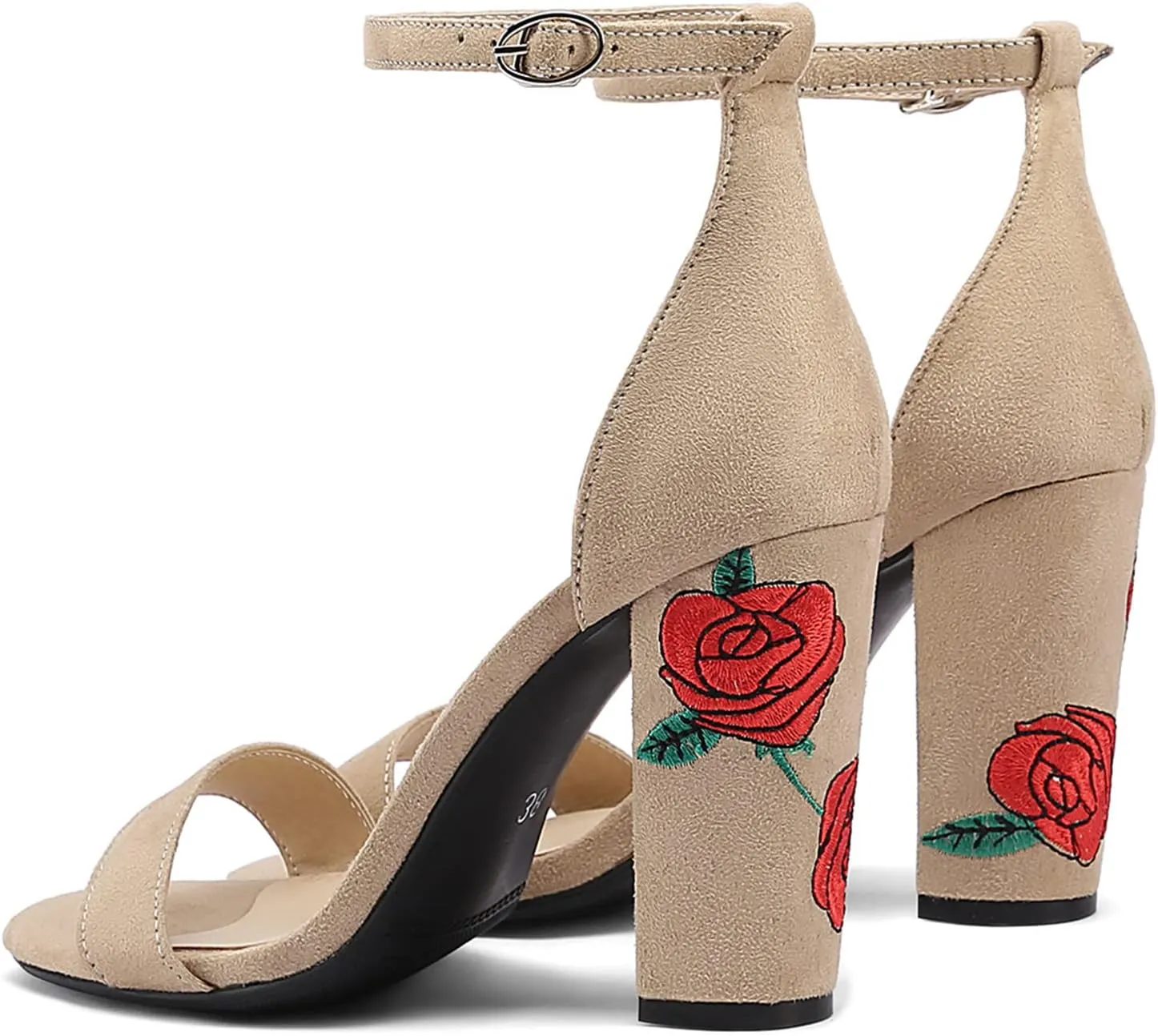 Gicoiz Women Classic Open Toe Embroidered Block Heel Sandals