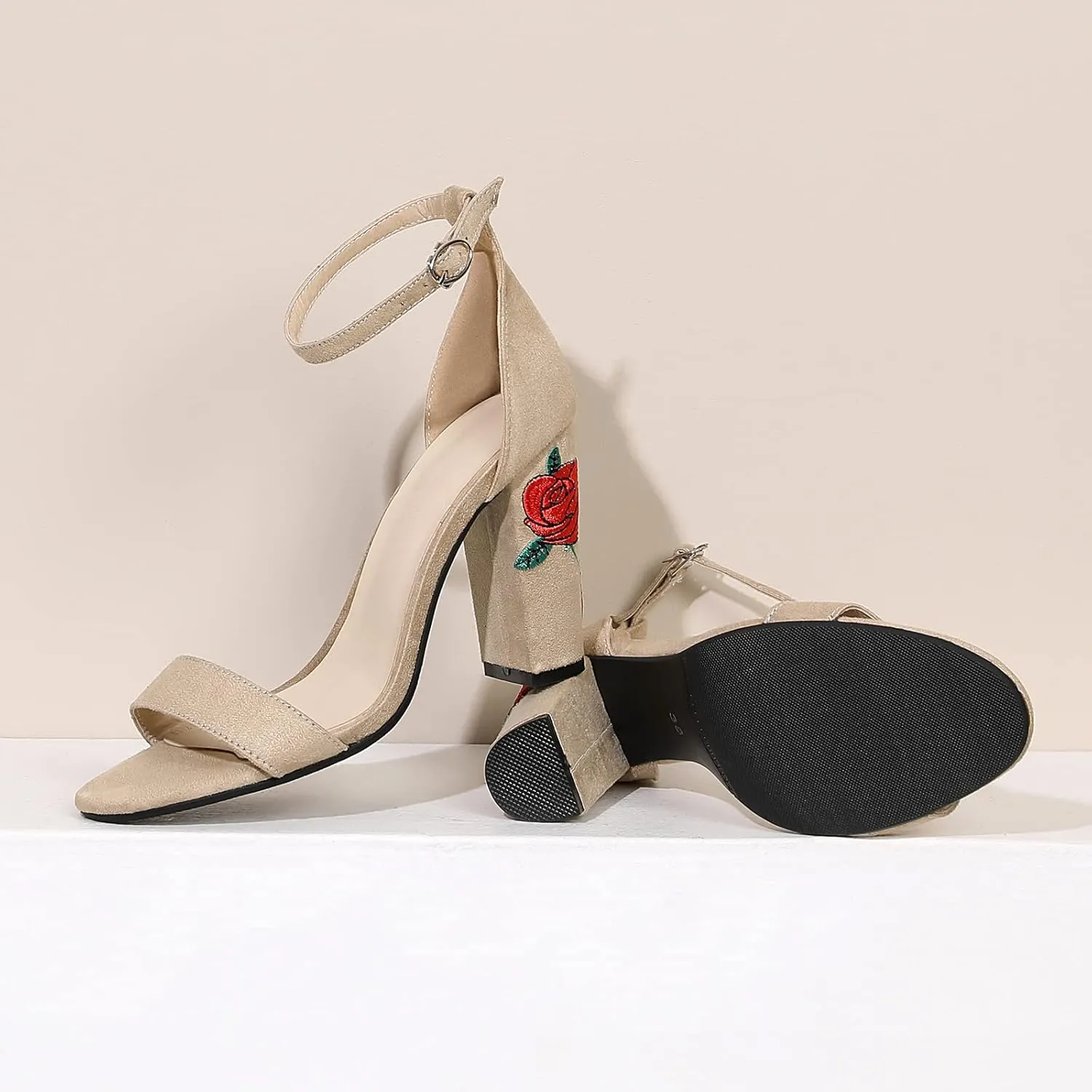 Gicoiz Women Classic Open Toe Embroidered Block Heel Sandals