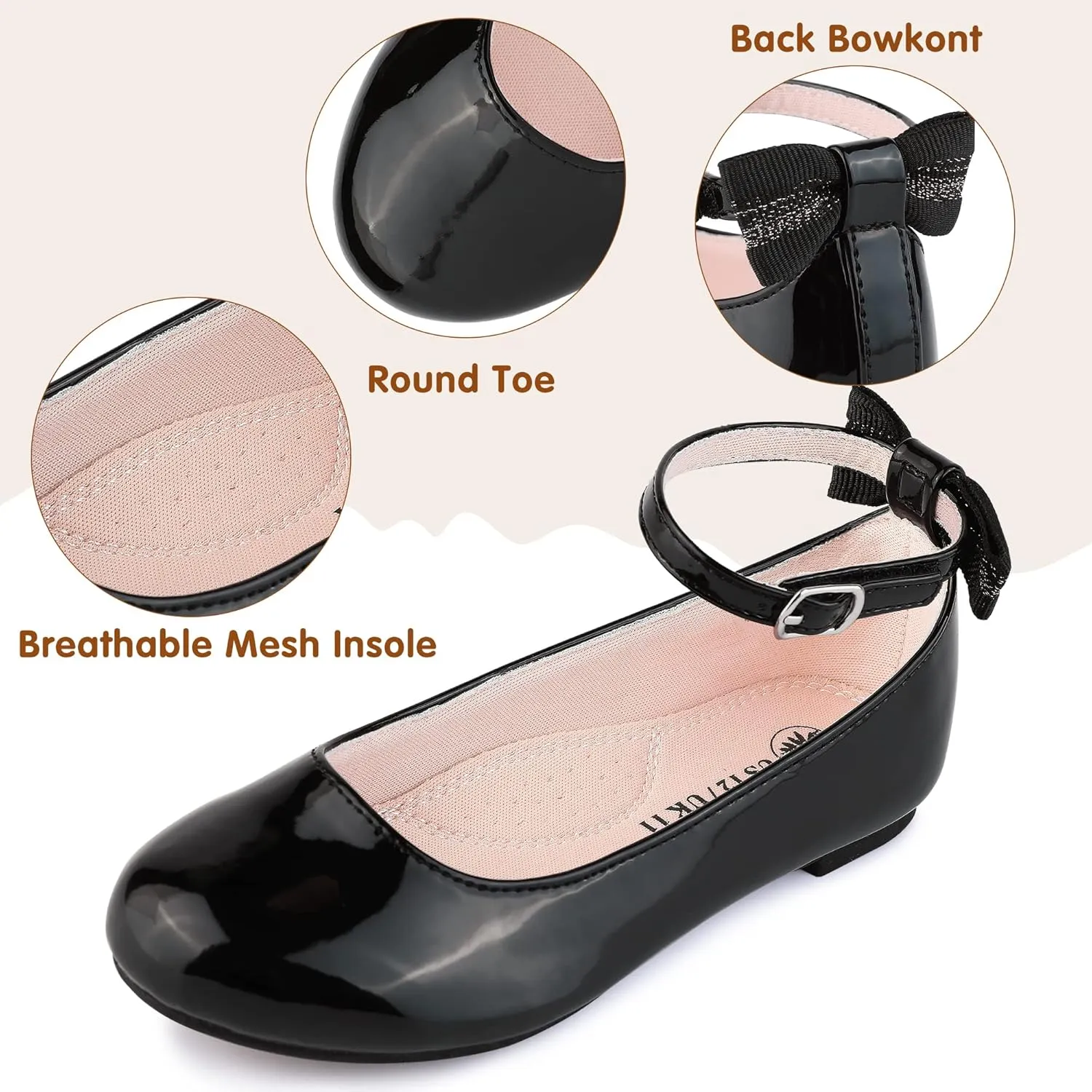 Girls Flats Mary Jane Shoes Casual Slip On Ballet Flat for School Wedding Party Ankle Strap Dress Shoes