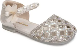 Girls Princess Dress Shoes with Pearls and Glitter – Flat Party Shoes for Toddlers & Little Kids – Sparkly Closed-Toe Mary Janes for Wedding or Birthday