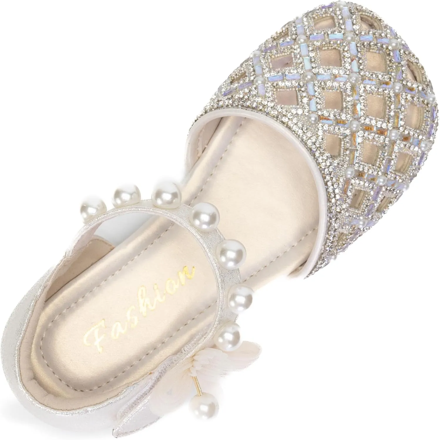 Girls Princess Dress Shoes with Pearls and Glitter – Flat Party Shoes for Toddlers & Little Kids – Sparkly Closed-Toe Mary Janes for Wedding or Birthday