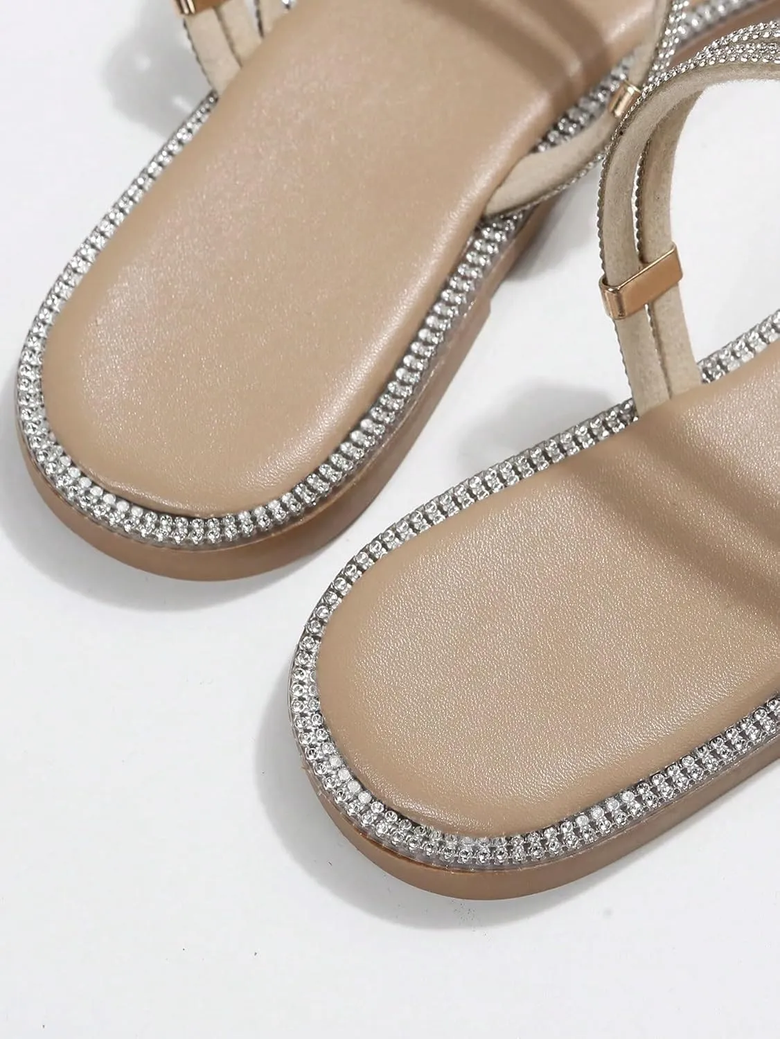 GORGLITTER Glitter Sandals Sparkly Flat Sandals Rhinestone Open Toe Slide Dressy Shoes