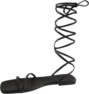 GORGLITTER Women's Lace Up Flat Gladiator Sandals Dressy Open Toe Strappy Slide Sandals