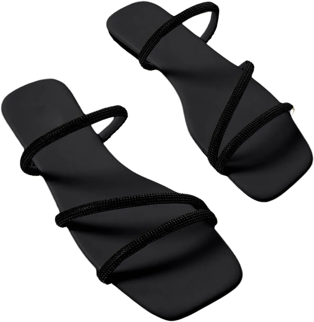 GORGLITTER Women's Rhinestone Flat Sandals Strappy Slip on Open Toe Slide Sandals