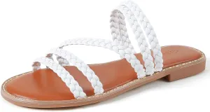 Greatonu Braided Sandals For Women 2025 Open Toe Fashion Slide Sandals Women Dressy Summer Flat US Size 6-11