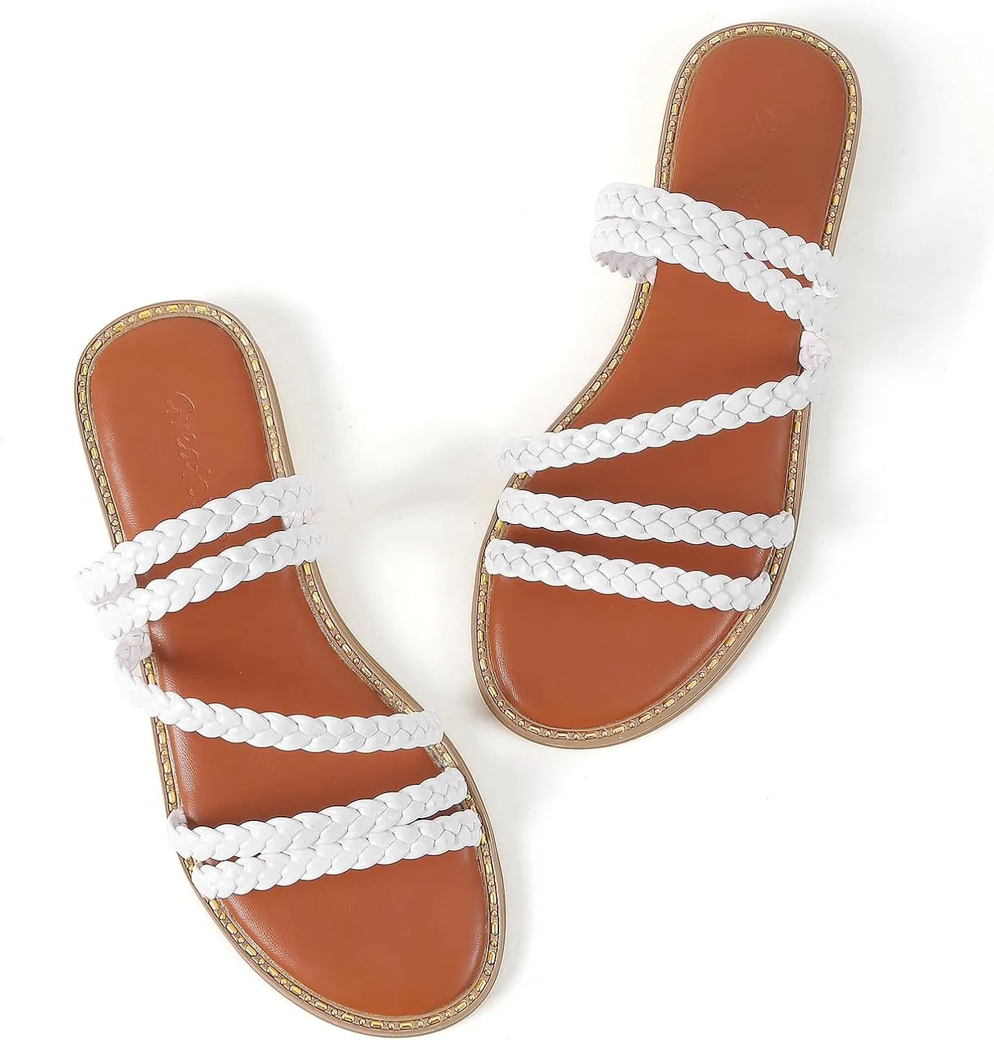 Greatonu Braided Sandals For Women 2025 Open Toe Fashion Slide Sandals Women Dressy Summer Flat US Size 6-11