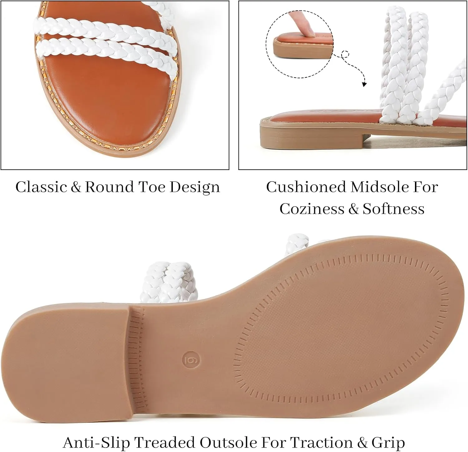 Greatonu Braided Sandals For Women 2025 Open Toe Fashion Slide Sandals Women Dressy Summer Flat US Size 6-11