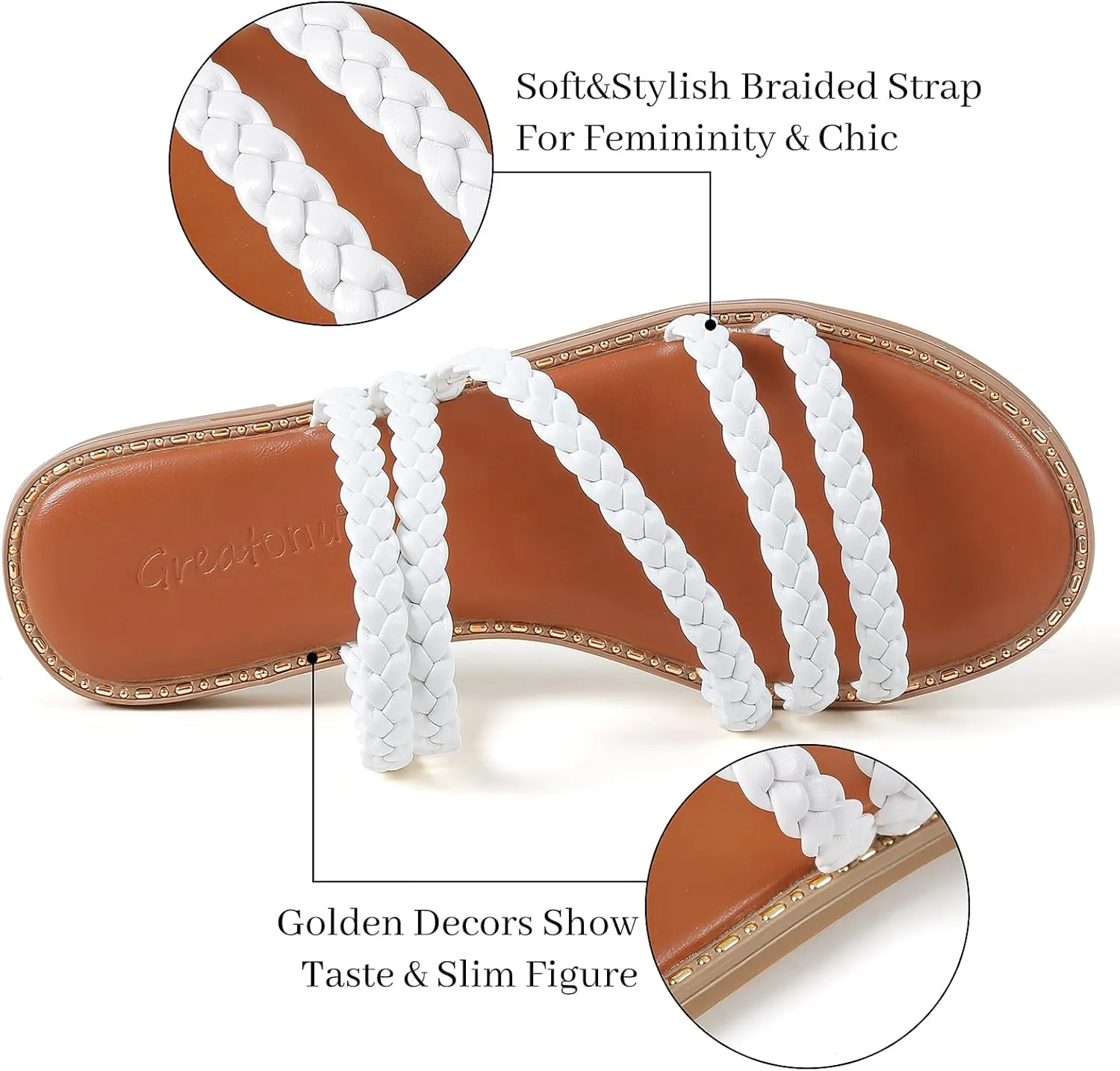 Greatonu Braided Sandals For Women 2025 Open Toe Fashion Slide Sandals Women Dressy Summer Flat US Size 6-11