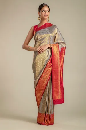 Grey Silk Weaving Embroidered Saree