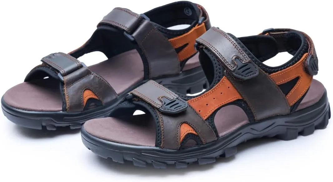 Harssidanzar Mens Leather Sport Sandals Hiking Outdoor Mens Sandals for Summer with Open Toe Adjustable Straps SM260US