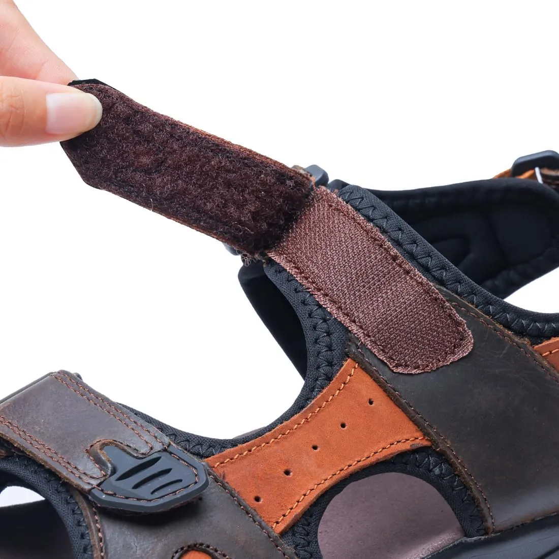Harssidanzar Mens Leather Sport Sandals Hiking Outdoor Mens Sandals for Summer with Open Toe Adjustable Straps SM260US