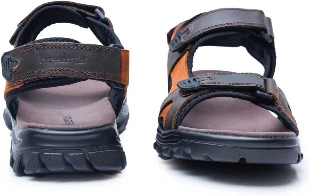 Harssidanzar Mens Leather Sport Sandals Hiking Outdoor Mens Sandals for Summer with Open Toe Adjustable Straps SM260US