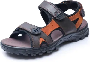 Harssidanzar Mens Leather Sport Sandals Hiking Outdoor Mens Sandals for Summer with Open Toe Adjustable Straps SM260US