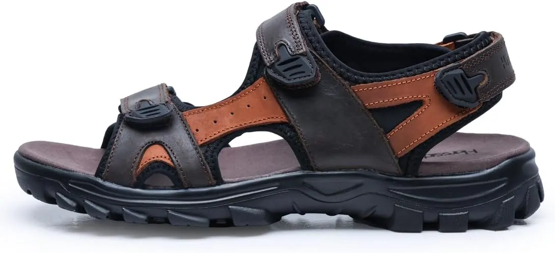 Harssidanzar Mens Leather Sport Sandals Hiking Outdoor Mens Sandals for Summer with Open Toe Adjustable Straps SM260US