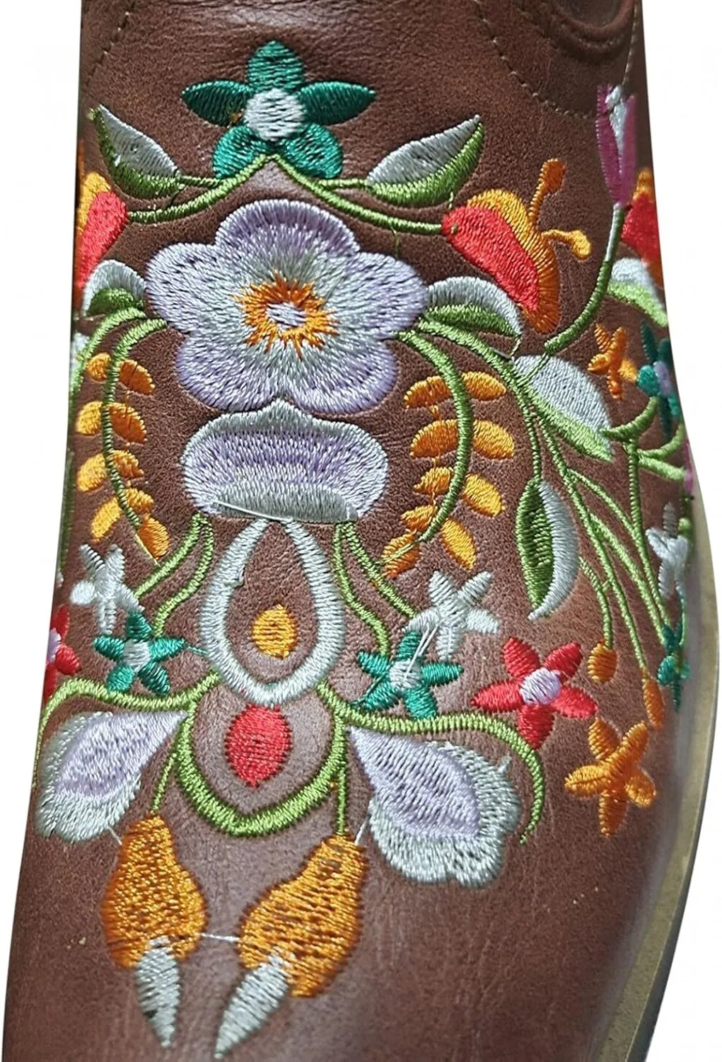 Hbeylia Cowboy Boots For Women Vintage Ethnic Western Cowgirls Boots Flower Embroidered Pointed Toe Chunky Heels Mid Calf Knight Riding Boots Boho Retro Winter Fall Dress Tall Boots For Ladies