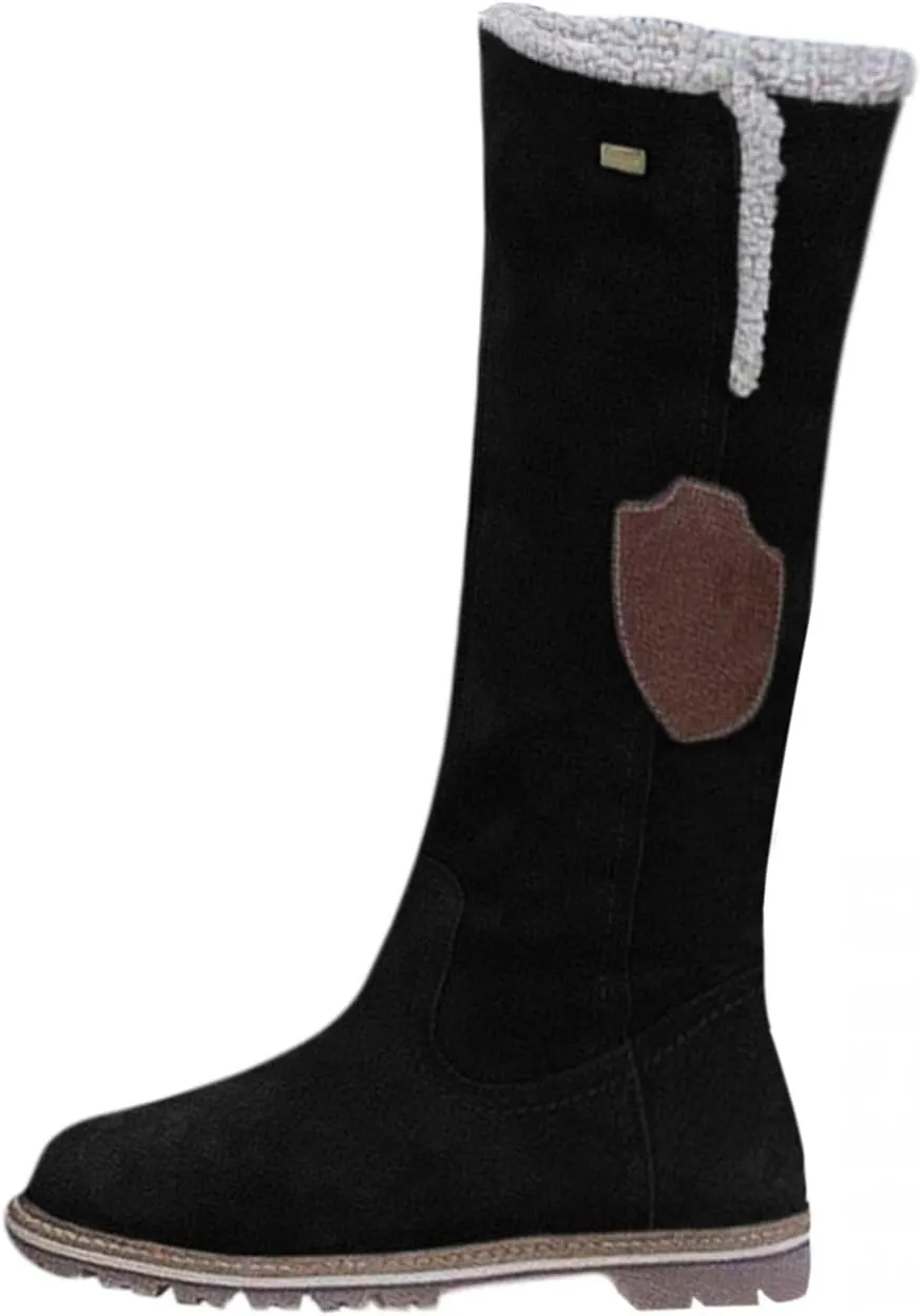 Hbeylia Knee High Boots For Women Girls Fashion Casual Fleece Lining Warm Low Heels Winter Snow Boots With Side Zipper Vintage Cotton Round Toe Fuzzy Flats Knee Length Long Tall Boots For Dress Skirt