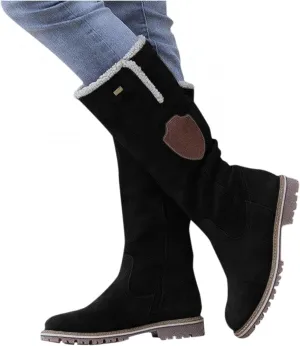 Hbeylia Knee High Boots For Women Girls Fashion Casual Fleece Lining Warm Low Heels Winter Snow Boots With Side Zipper Vintage Cotton Round Toe Fuzzy Flats Knee Length Long Tall Boots For Dress Skirt