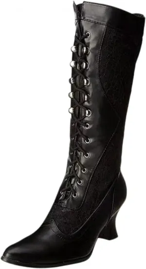 Hbeylia Vintage Lace Combat Boots For Women Ladies Retro Goth Lace Up Pointed Toe Chunky Block Mid Heels Mid Calf Dress Riding Boots Gothic Punk Dressy Knight Tall Boots For Halloween Party Decoration
