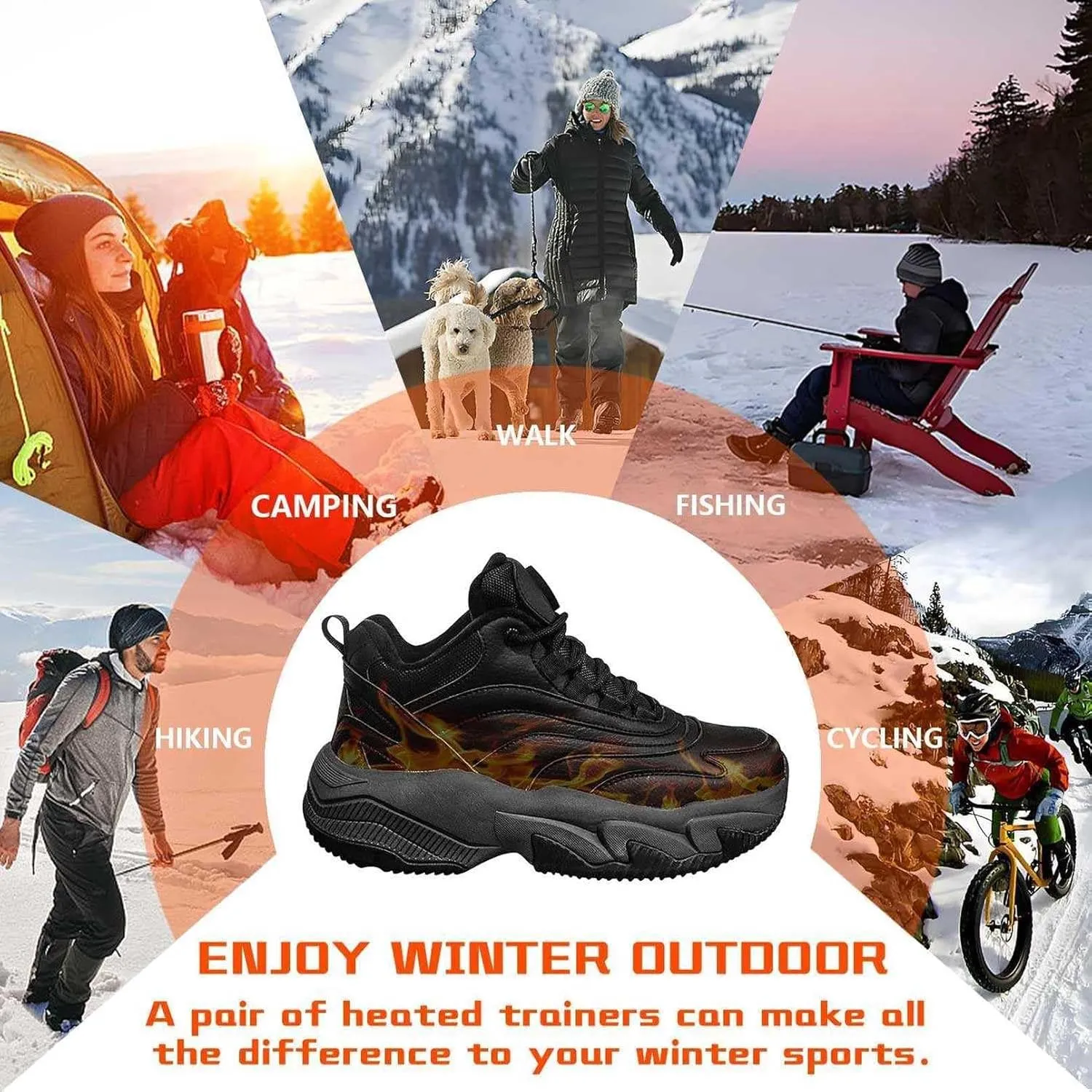 Heated Shoes for Men and Women, 4000 mAh Rechargeable(Last 8 Hours) USB Charging, 3 Adjustable Temperature, Up to 50 °C Electric Shoes, Winter Electric Shoes for Climbing, Hiking