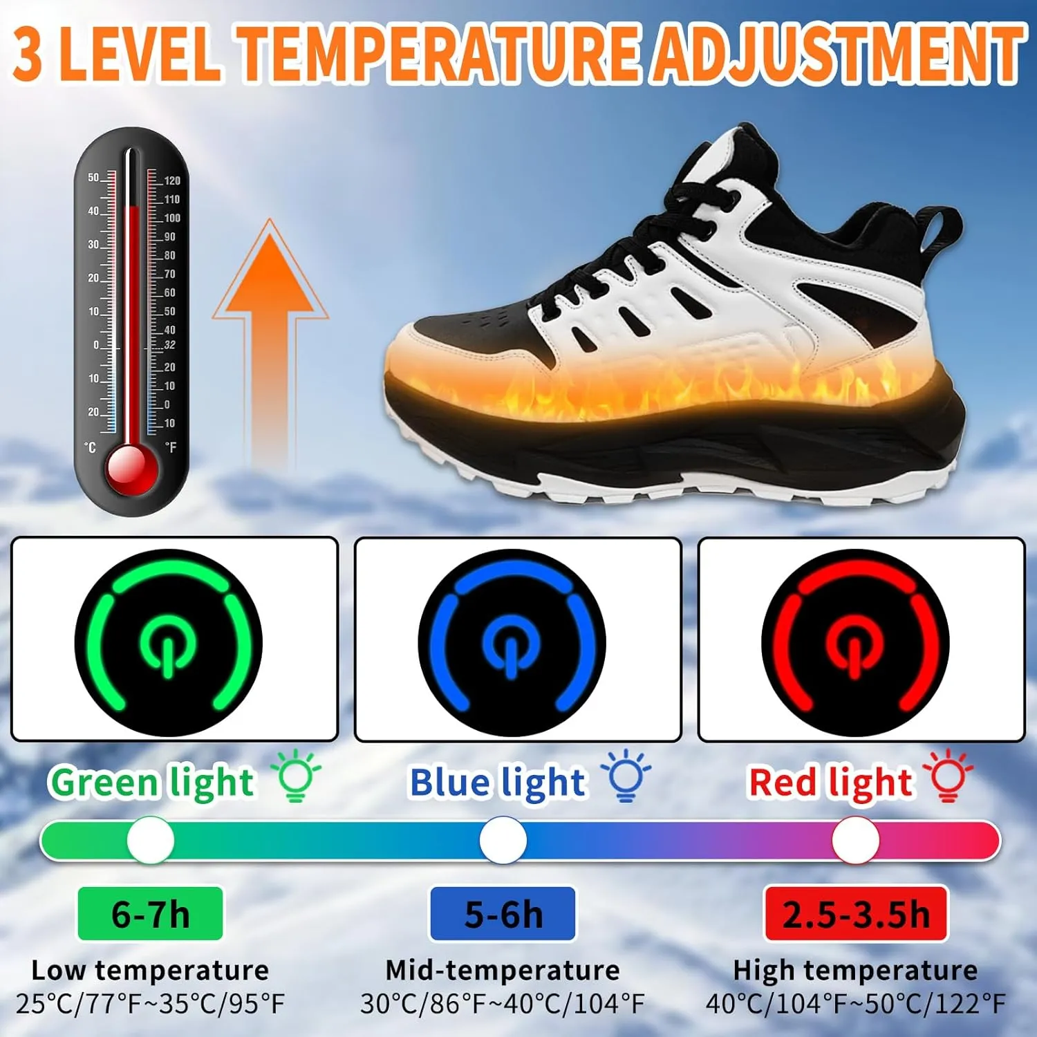 Heated Sneakers for Women and Men, Rechargeable Heating Shoes Foot Warmers with 3 Temperature Settings, Winter Outdoor Heated Sports Shoes