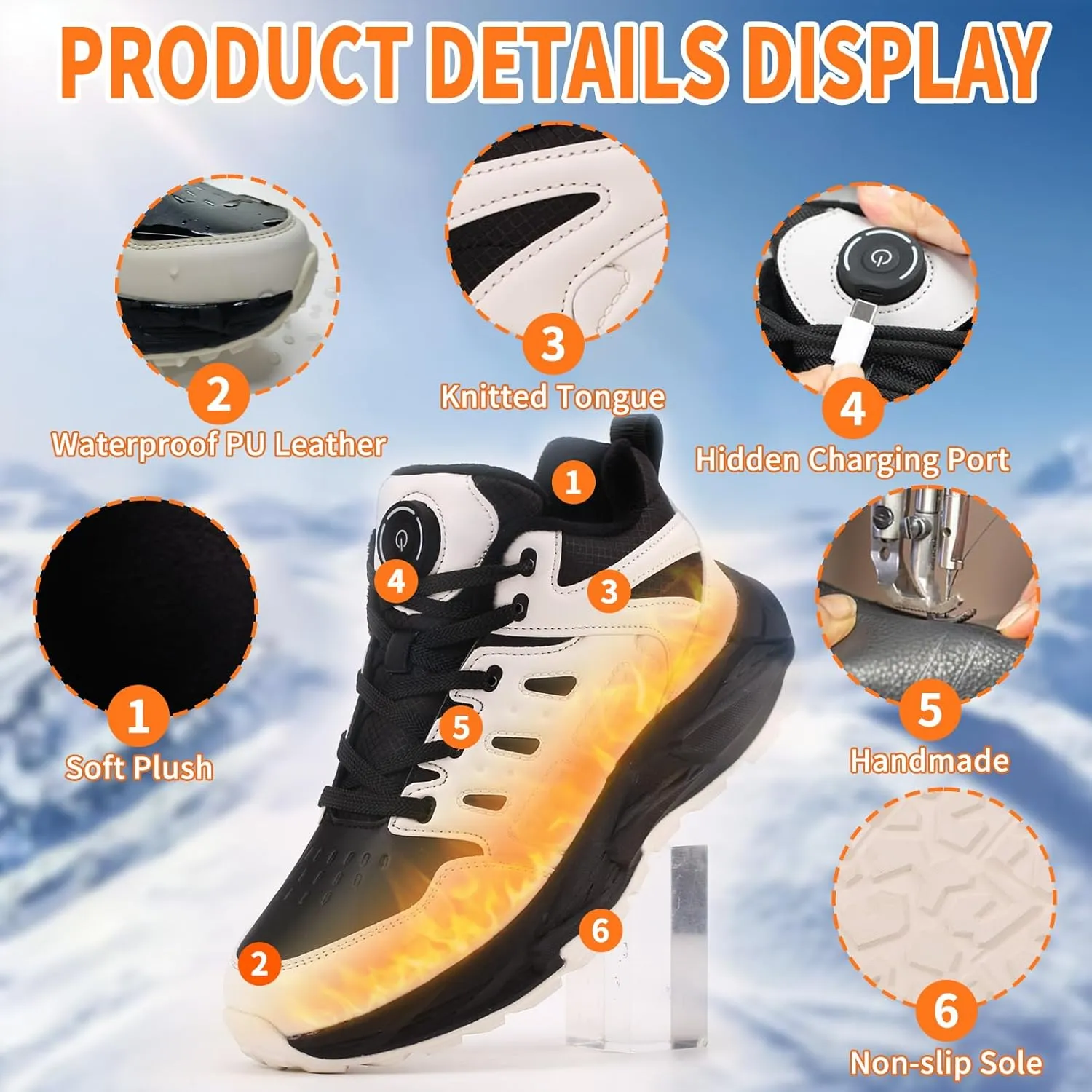 Heated Sneakers for Women and Men, Rechargeable Heating Shoes Foot Warmers with 3 Temperature Settings, Winter Outdoor Heated Sports Shoes