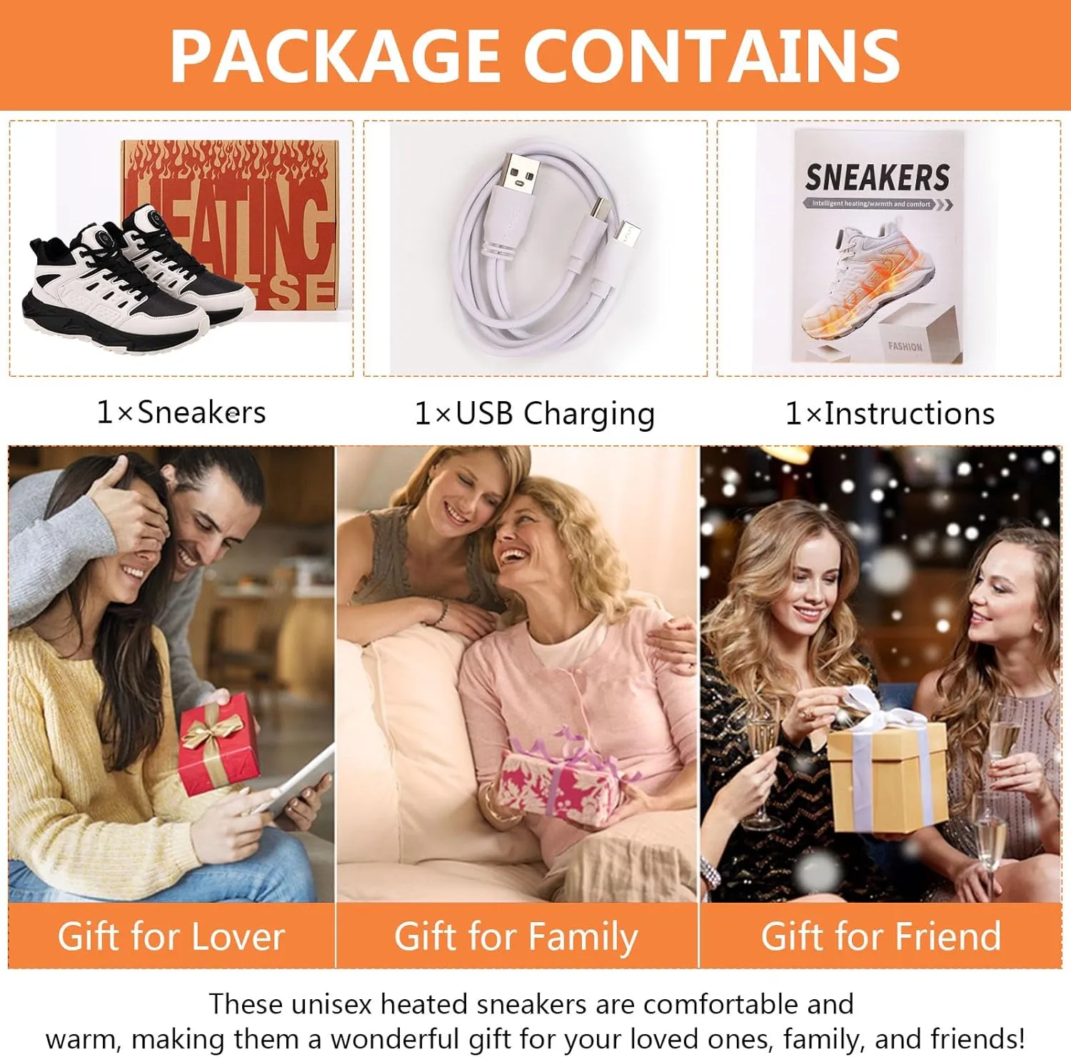 Heated Sneakers for Women and Men, Rechargeable Heating Shoes Foot Warmers with 3 Temperature Settings, Winter Outdoor Heated Sports Shoes
