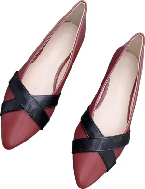 Hee grand Flats for Women Retro Criss-Cross Ballet Flats Pointed Toe Dress Shoes Lightweight Slip On Loafers