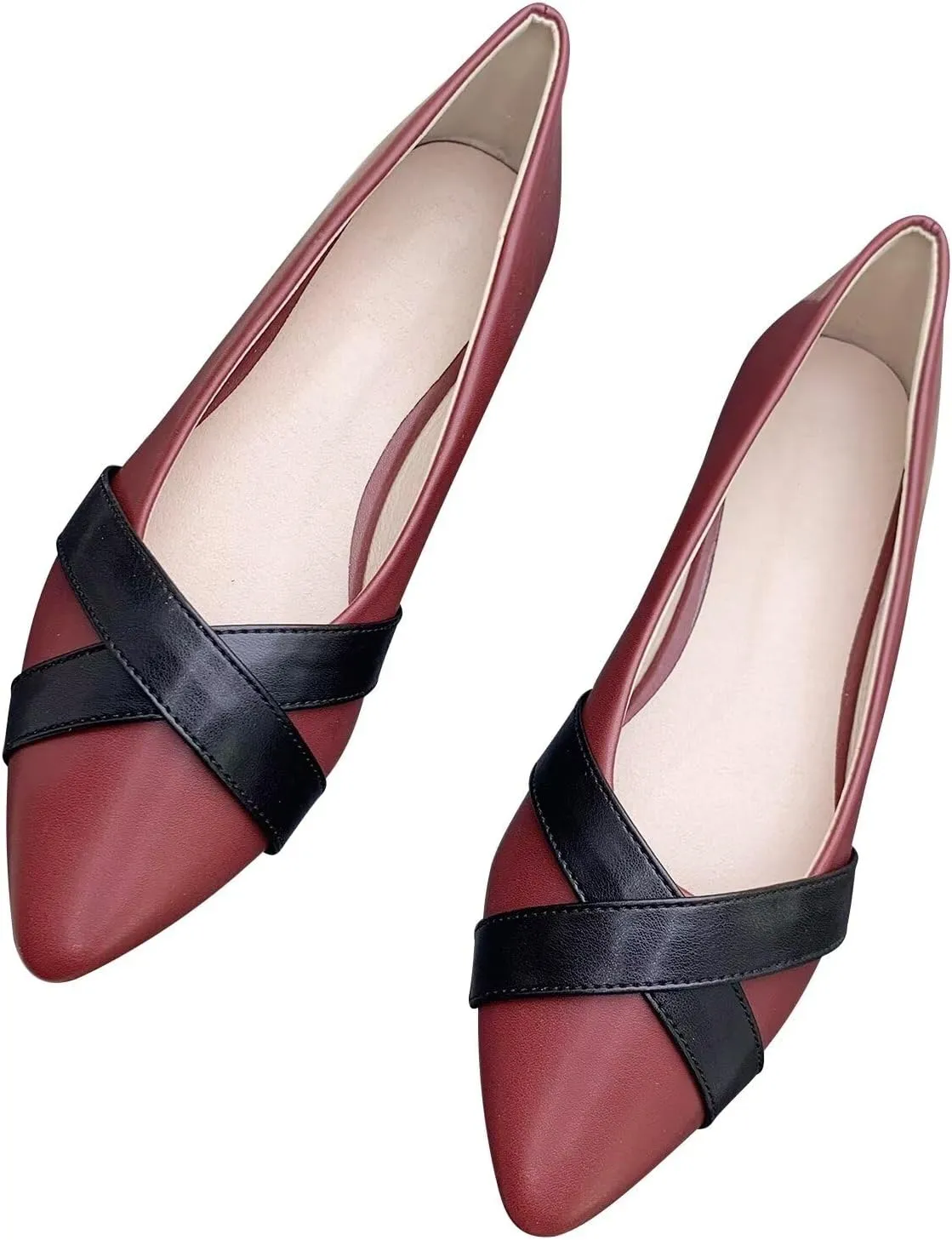 Hee grand Flats for Women Retro Criss-Cross Ballet Flats Pointed Toe Dress Shoes Lightweight Slip On Loafers