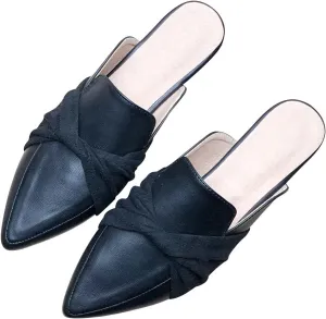 Hee grand Mules for Women Bowtie Pointy Toe Loafers Slip On Backless Flat Slippers