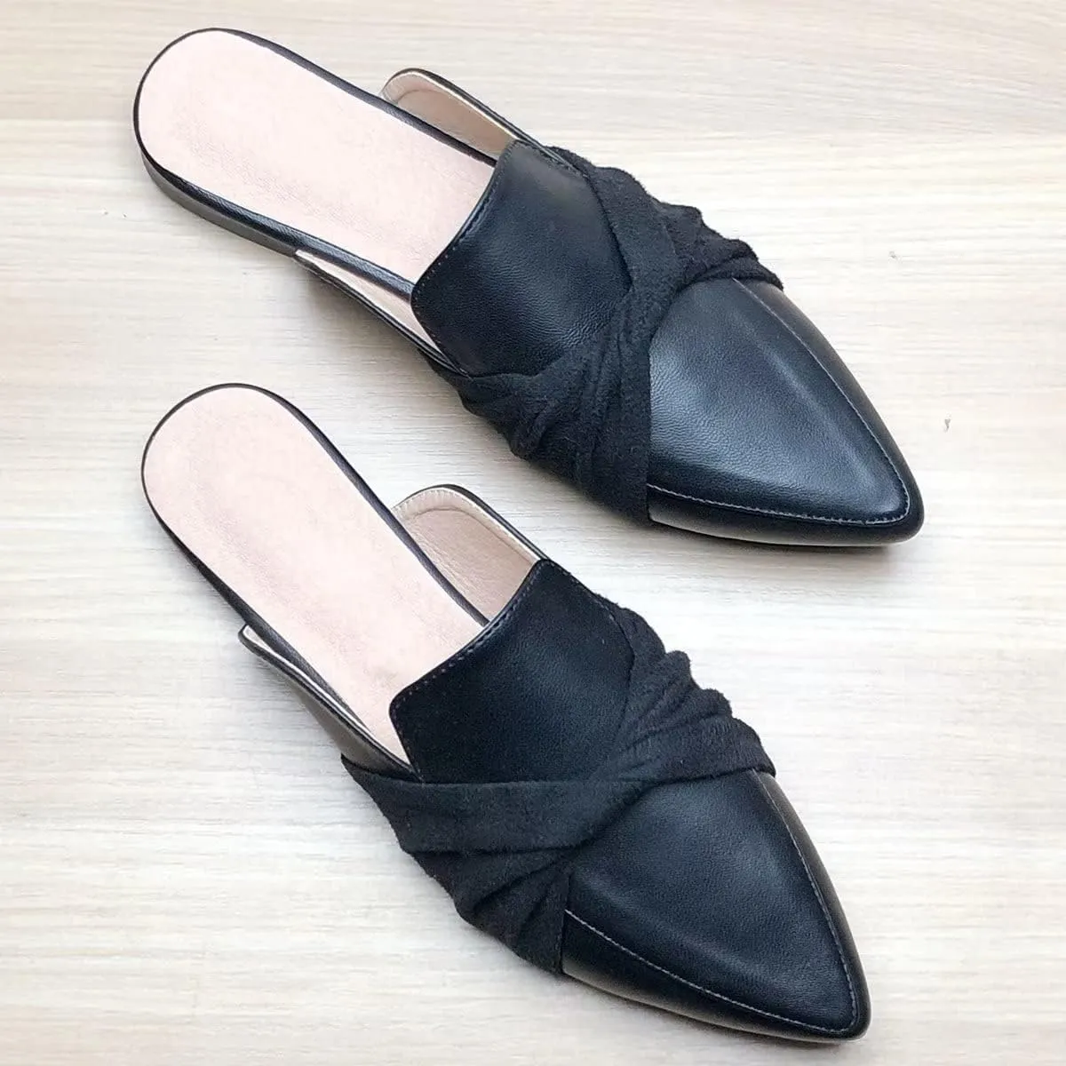 Hee grand Mules for Women Bowtie Pointy Toe Loafers Slip On Backless Flat Slippers
