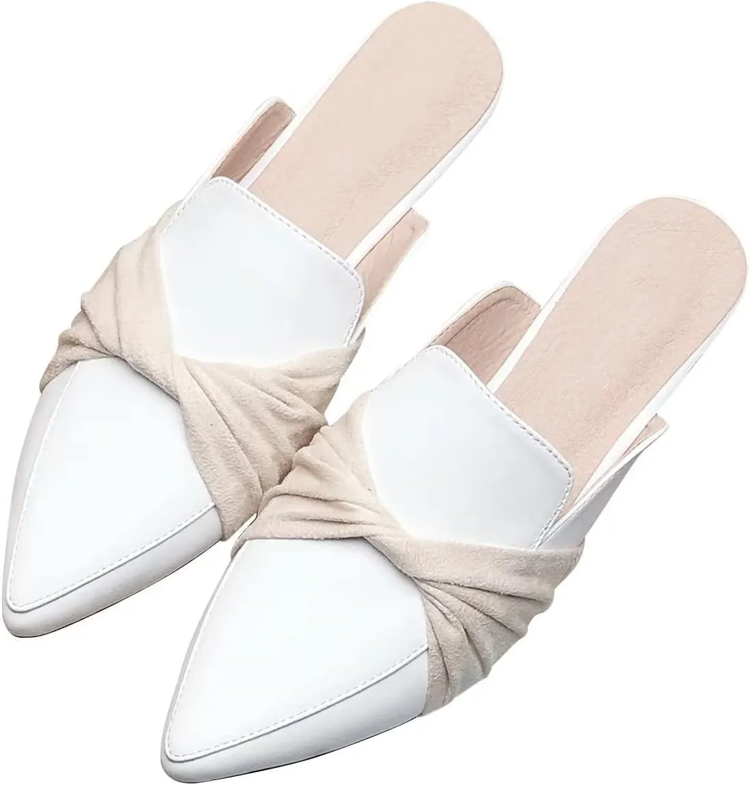 Hee grand Mules for Women Bowtie Pointy Toe Loafers Slip On Backless Flat Slippers