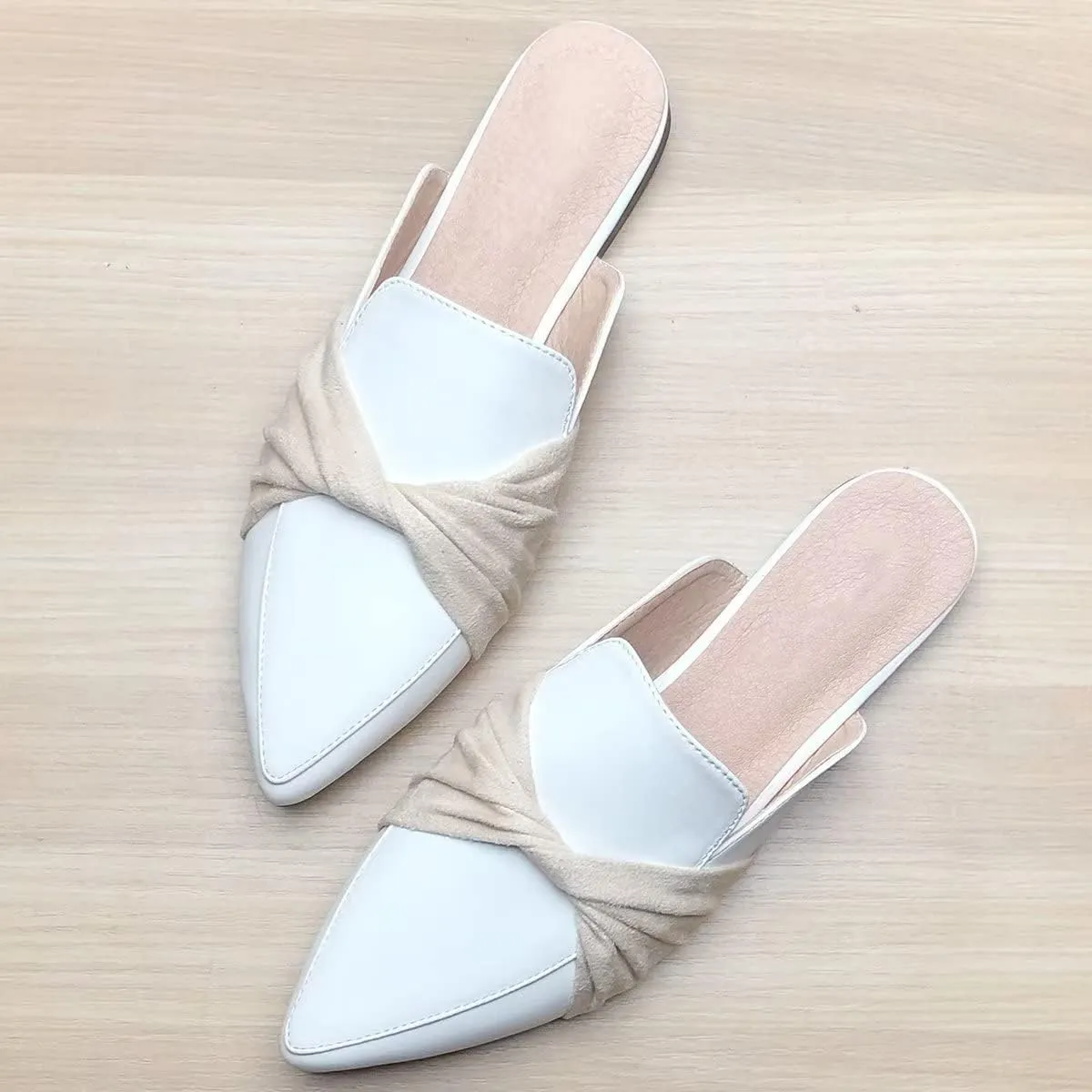 Hee grand Mules for Women Bowtie Pointy Toe Loafers Slip On Backless Flat Slippers