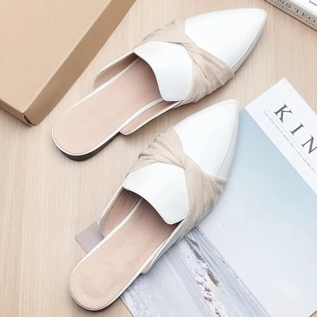 Hee grand Mules for Women Bowtie Pointy Toe Loafers Slip On Backless Flat Slippers