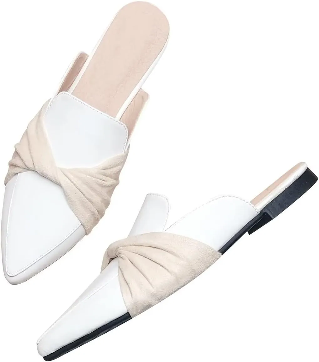 Hee grand Mules for Women Bowtie Pointy Toe Loafers Slip On Backless Flat Slippers