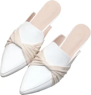 Hee grand Mules for Women Bowtie Pointy Toe Loafers Slip On Backless Flat Slippers