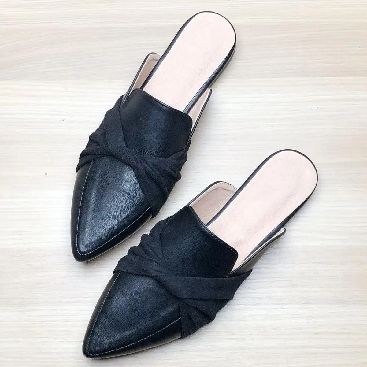 Hee grand Mules for Women Bowtie Pointy Toe Loafers Slip On Backless Flat Slippers