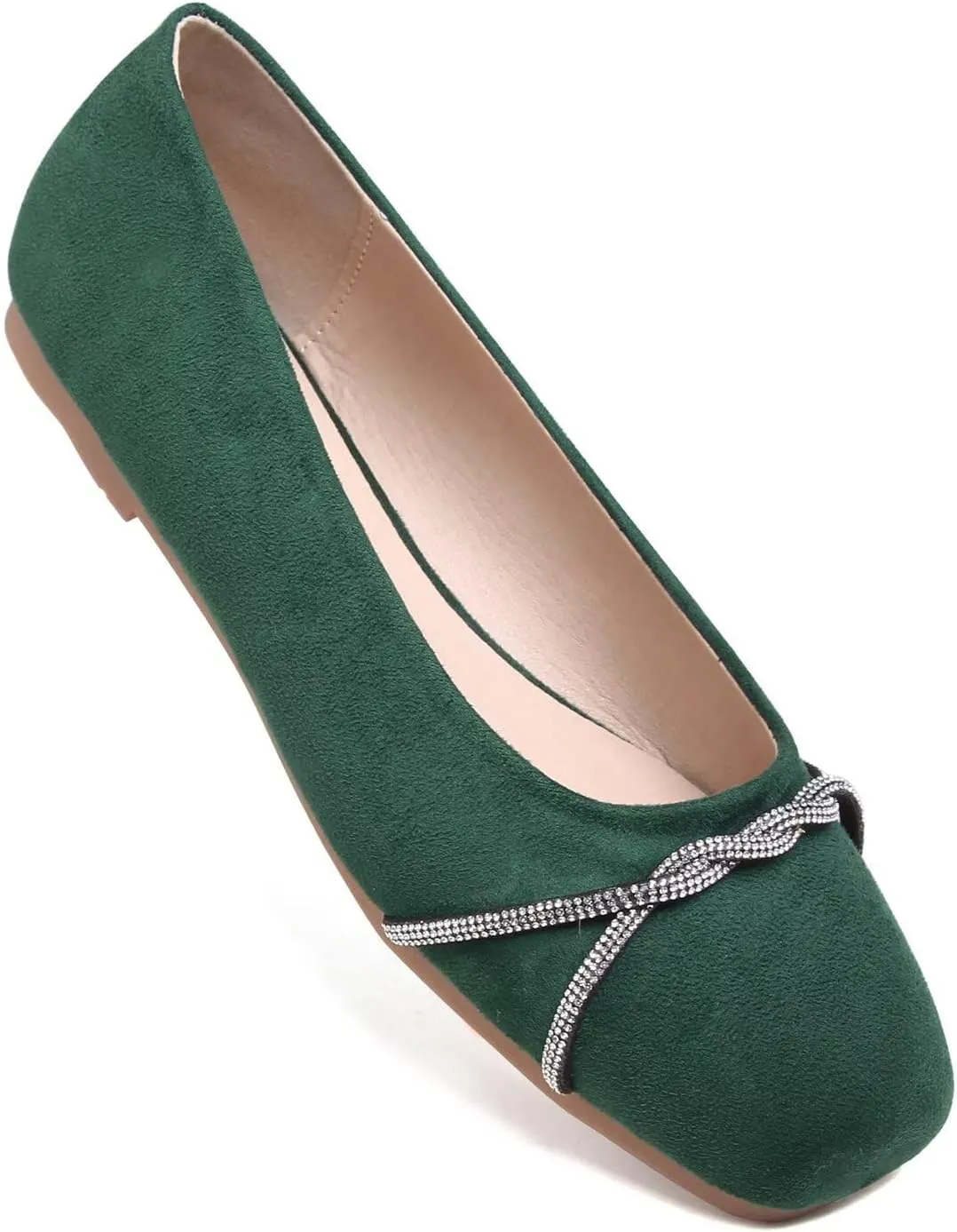 Hee grand Pointed Toe Ballet Flats for Women Suede Rhinestones Chains Black Dress Shoes Comfort Slip-On Loafers