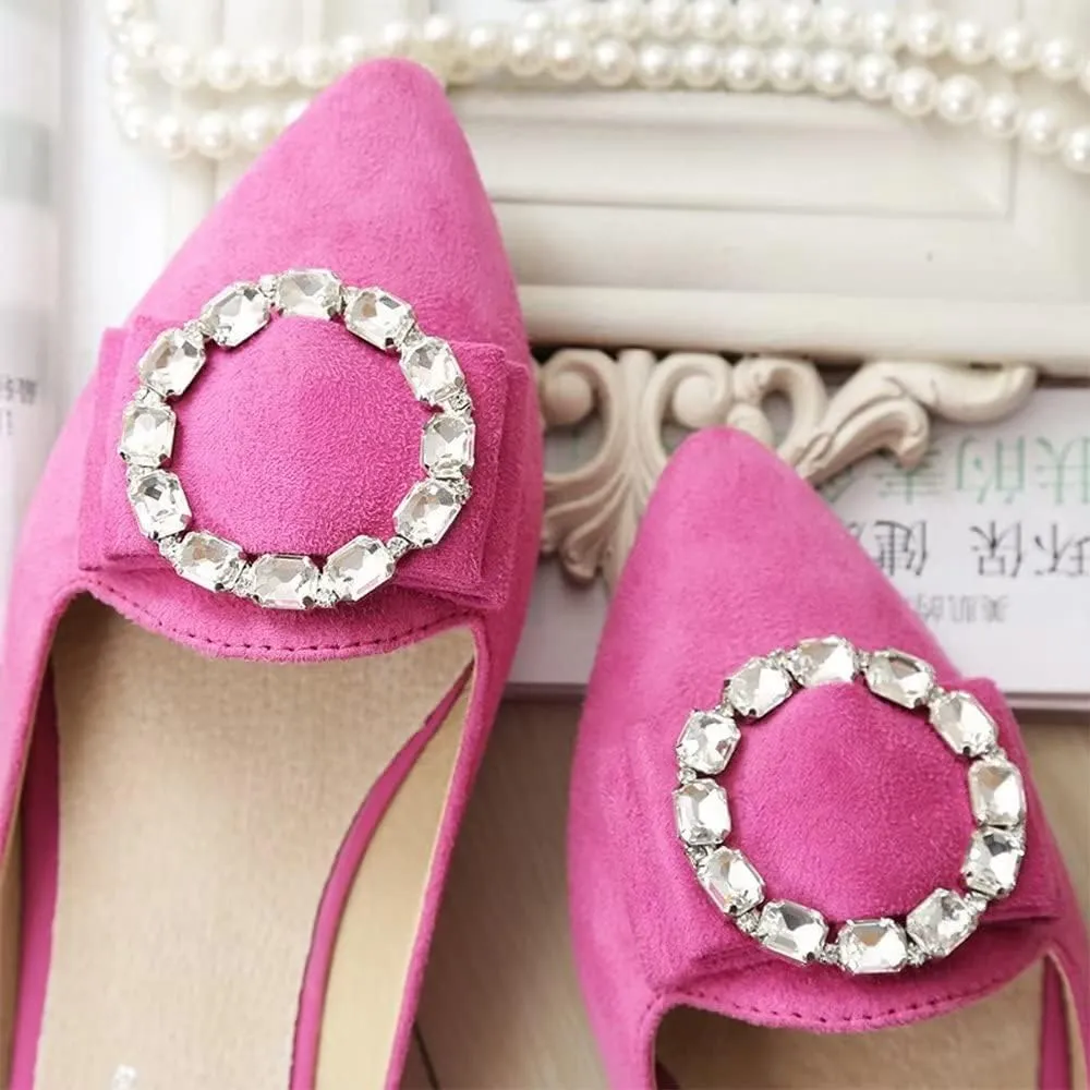 Hee grand Women's Flat Mules Crystal Shoes Rhinestone Pointed Toe Backless Slides Light Weight Slip on Loafers
