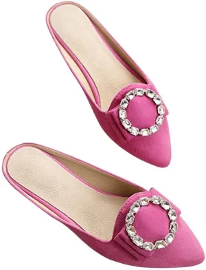 Hee grand Women's Flat Mules Crystal Shoes Rhinestone Pointed Toe Backless Slides Light Weight Slip on Loafers
