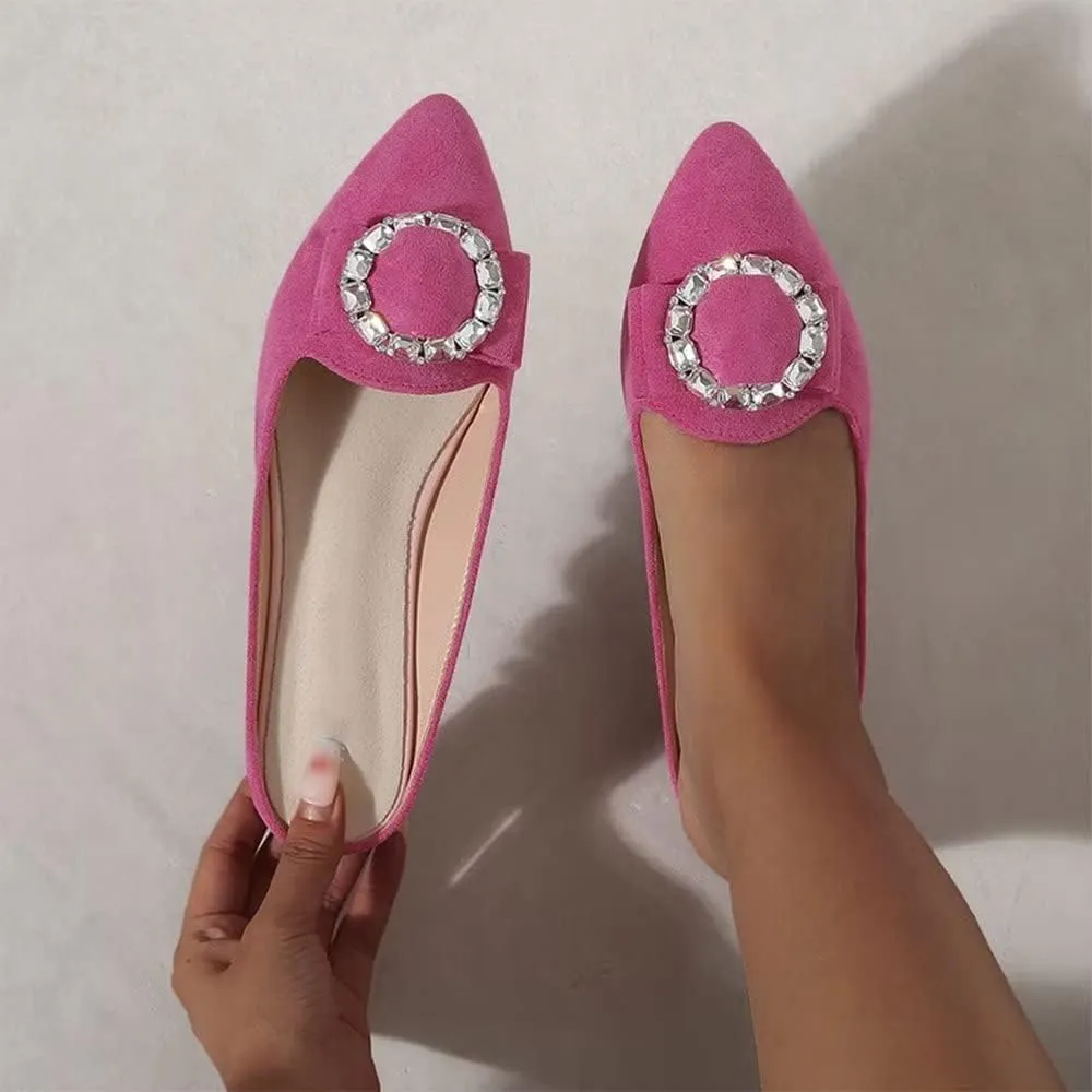 Hee grand Women's Flat Mules Crystal Shoes Rhinestone Pointed Toe Backless Slides Light Weight Slip on Loafers