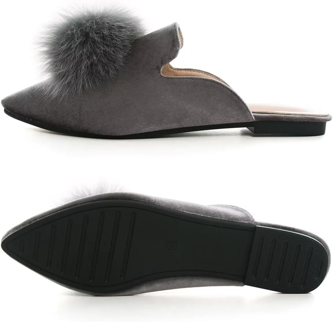 Hee grand Women's Mules Bowknot Suede Comfortable Slip On Flats Closed Pointed Toe Backless Loafers Mules for Women