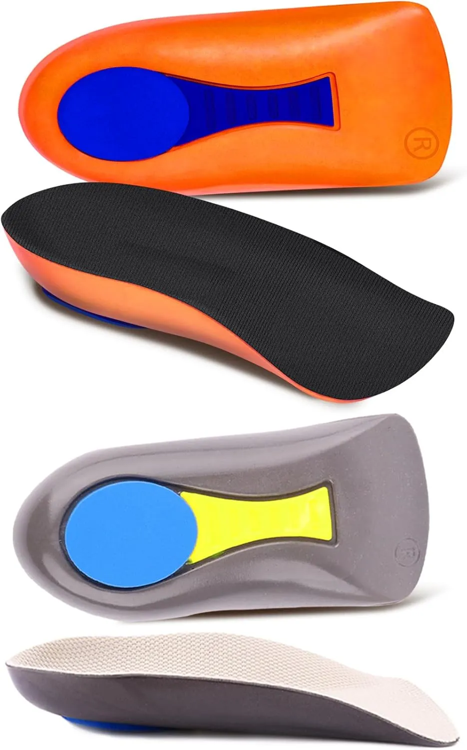 Heel Cup Plantar Fasciitis Inserts Arch Support【PORON Cushion - Made in USA】 Men Women Heel Insoles for Heel Pain (2pairs (Orange   Gray), Women 12-14 / Men 10-14.5)