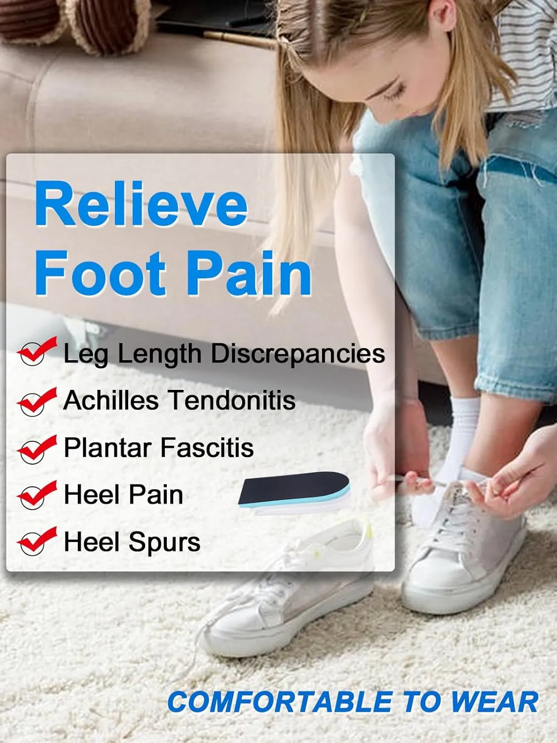 Heel Lift for Leg Length Discrepancy, Heel Pain Relief 【USA Made PORON】 Orthopedic Heel Increase Inserts for Plantar Fasciitis, Heel Height Adjustment ((2pairs) Black-Blue, W 12-14 / M 10-14.5)