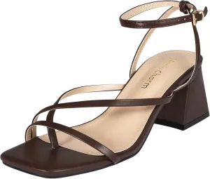 Heels Charm Women's Low Chunky Block Heeled Sandals 2.68 Inches Open Toe Cross Ankle Strap Block High Heel Sandal Dress Dancing Chunky Sandals Daily Work Party Wedding Shoes