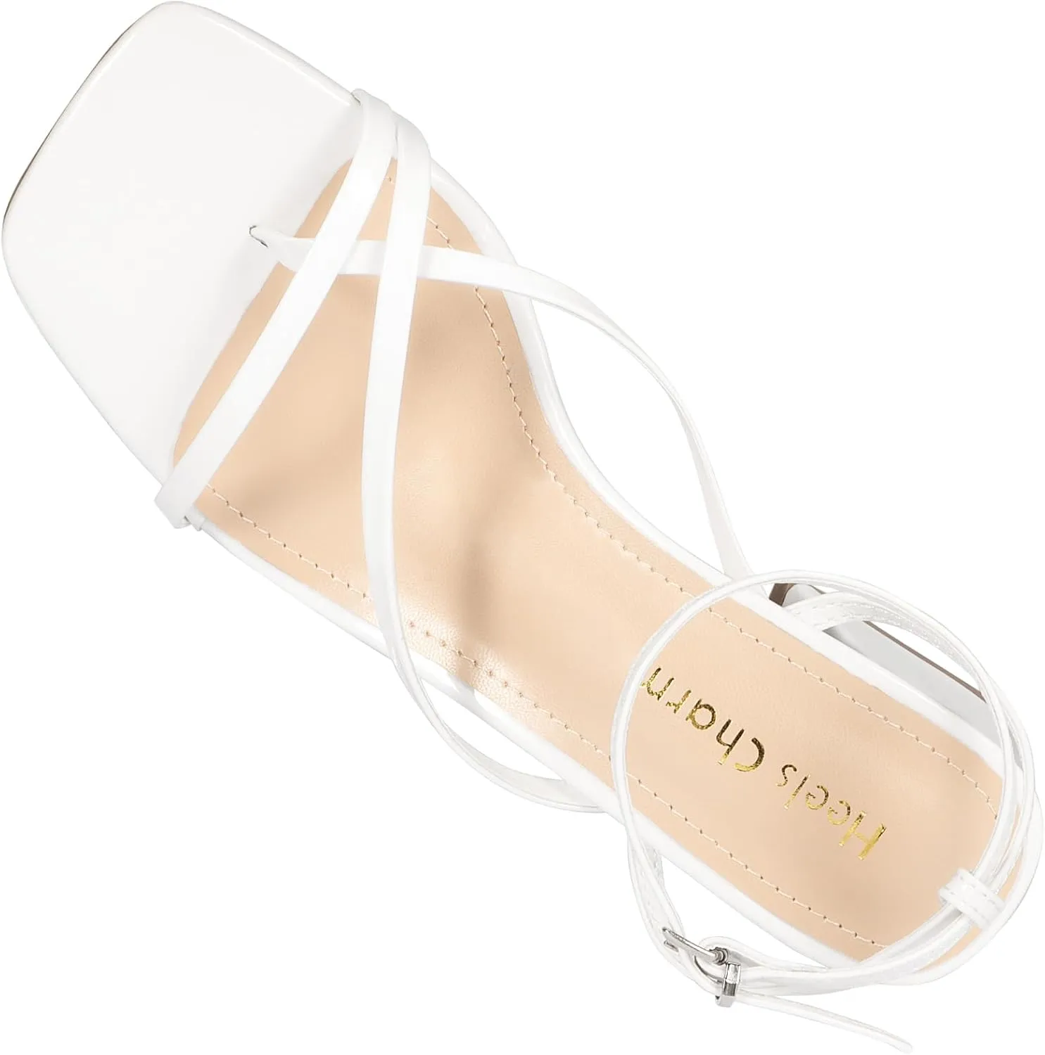 Heels Charm Women's Low Chunky Block Heeled Sandals 2.68 Inches Open Toe Cross Ankle Strap Block High Heel Sandal Dress Dancing Chunky Sandals Daily Work Party Wedding Shoes