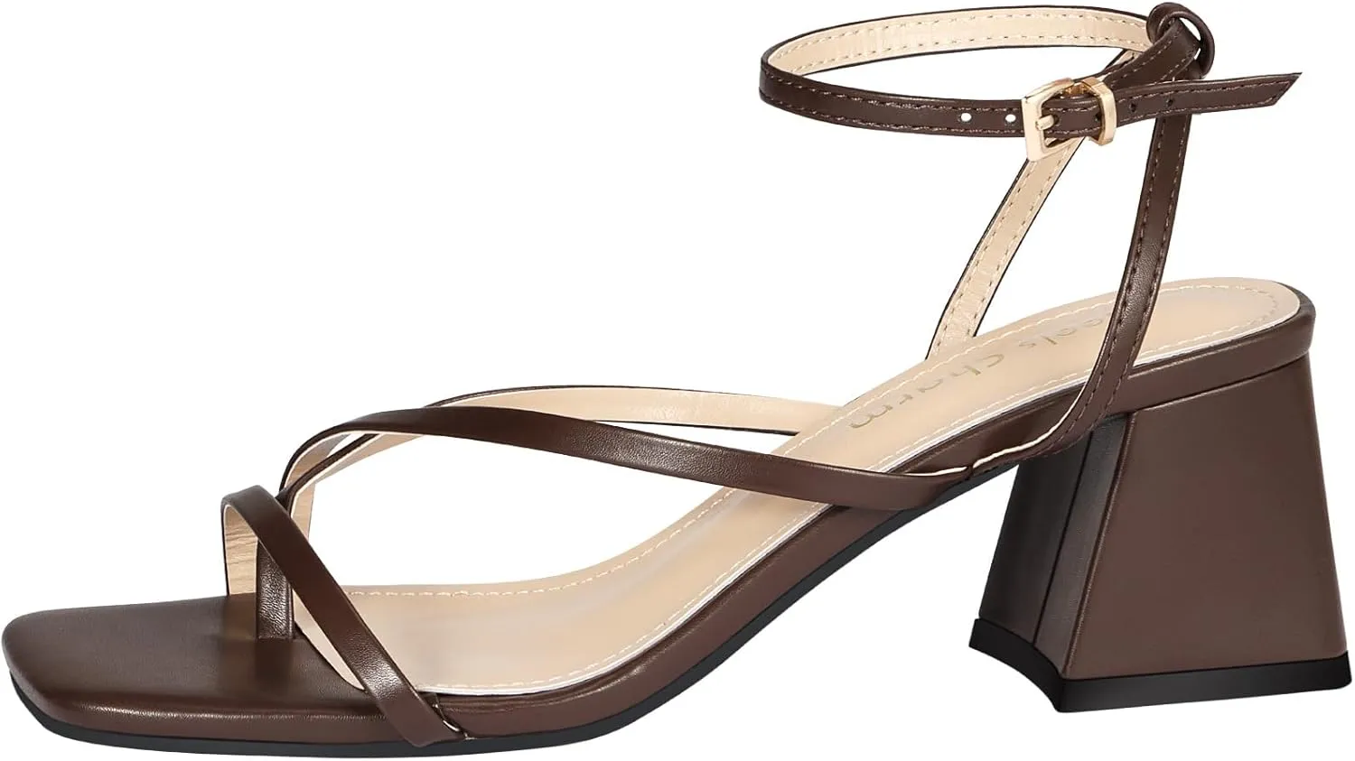 Heels Charm Women's Low Chunky Block Heeled Sandals 2.68 Inches Open Toe Cross Ankle Strap Block High Heel Sandal Dress Dancing Chunky Sandals Daily Work Party Wedding Shoes