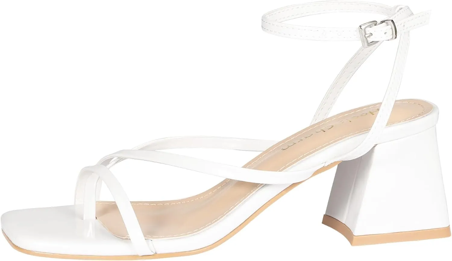 Heels Charm Women's Low Chunky Block Heeled Sandals 2.68 Inches Open Toe Cross Ankle Strap Block High Heel Sandal Dress Dancing Chunky Sandals Daily Work Party Wedding Shoes