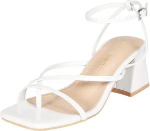 Heels Charm Women's Low Chunky Block Heeled Sandals 2.68 Inches Open Toe Cross Ankle Strap Block High Heel Sandal Dress Dancing Chunky Sandals Daily Work Party Wedding Shoes