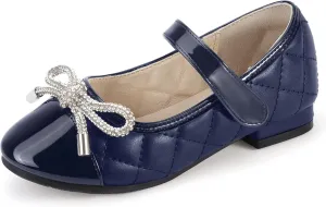 Hehainom Girls Dress Shoes Flower Girl Wedding Party School Little Big Kids Rhinestone Bow Ballet Flats Shoes